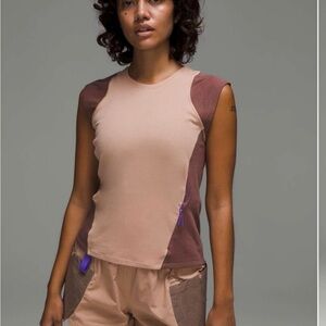 Lululemon Athletica Tan and Brown Muscle Tee
